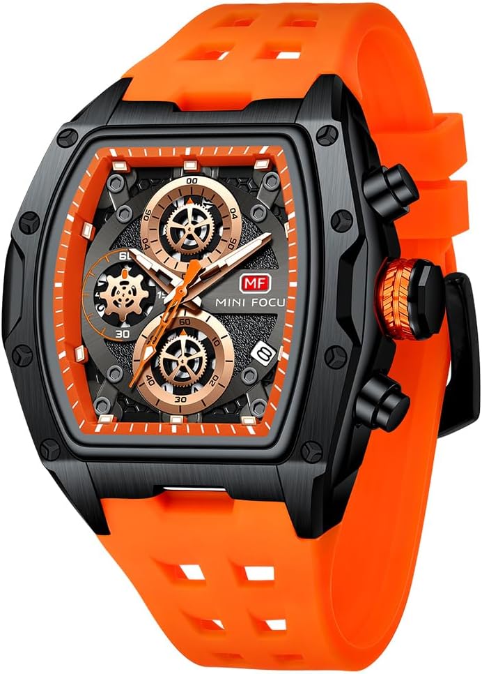 MF MINI FOCUS Men Watches Unique Casual Wrist Watches (Chronograph/Waterproof/Luminous/Calendar) Silicon Band Fashion Watches for Men