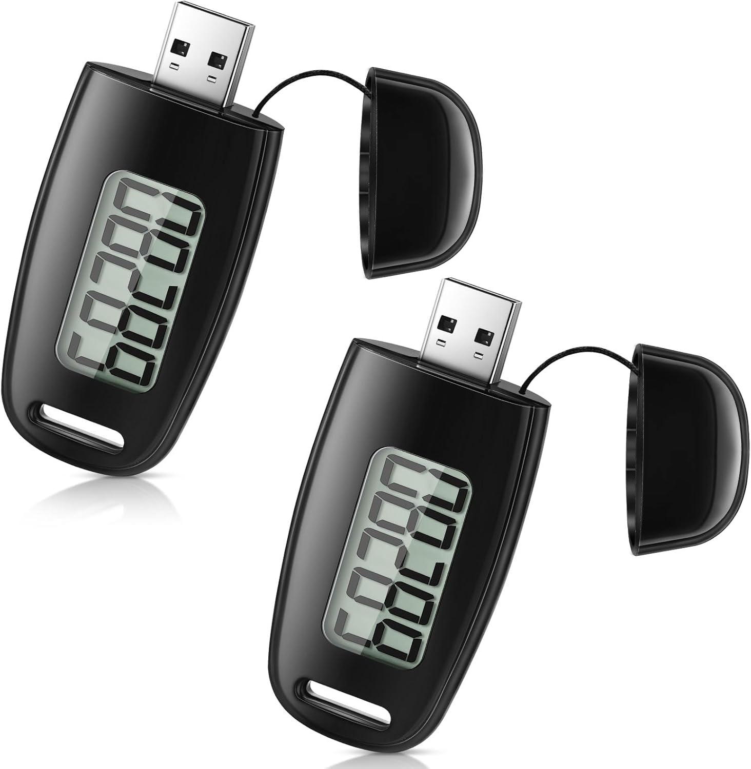 Xuhal 2 Pcs 3D Pedometer for Walking Step Counter with Removable Clip and Lanyard USB Rechargeable Step Tracker Accurately Pedometer for Seniors Men Women Exercise Fitness, Black