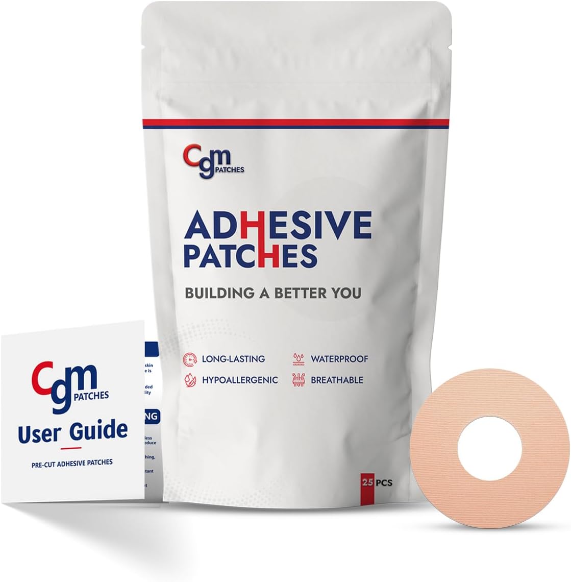 Adhesive Freestyle Libre 3/3 Plus Patches with Cut, Compatible with Infusion Set, Hypoallergenic, Waterproof, Medical-Grade Acrylic Adhesive Patches, Lasts 10-14 Days | Pack-25 (TAN)