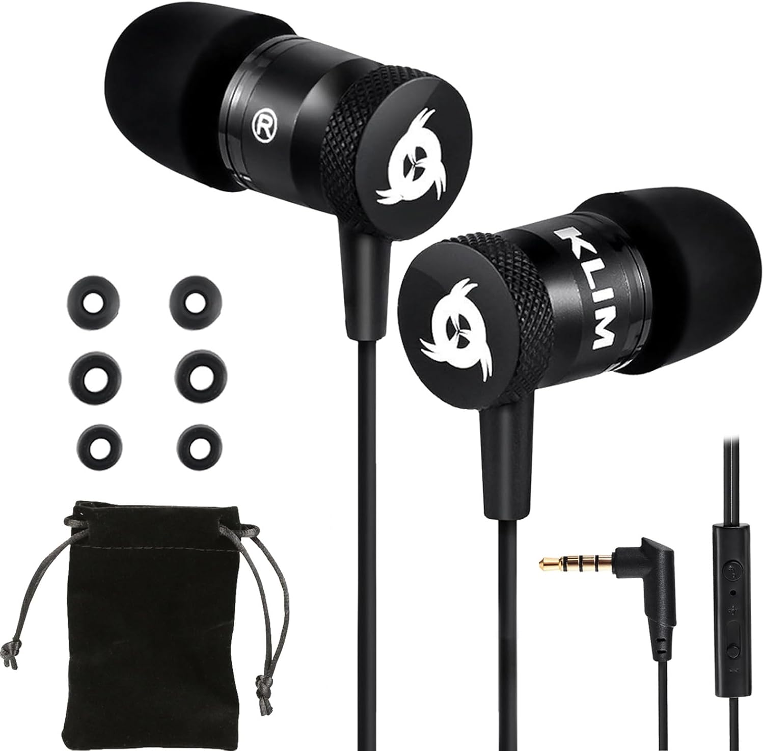 KLIM Fusion - In Ear Headphones with Mic + Excellent Audio + Long-lasting Ear Buds + 5 years Assurance + Wired Headphones with Memory Foam Tips + 3.5 mm Jack + New Version - Black