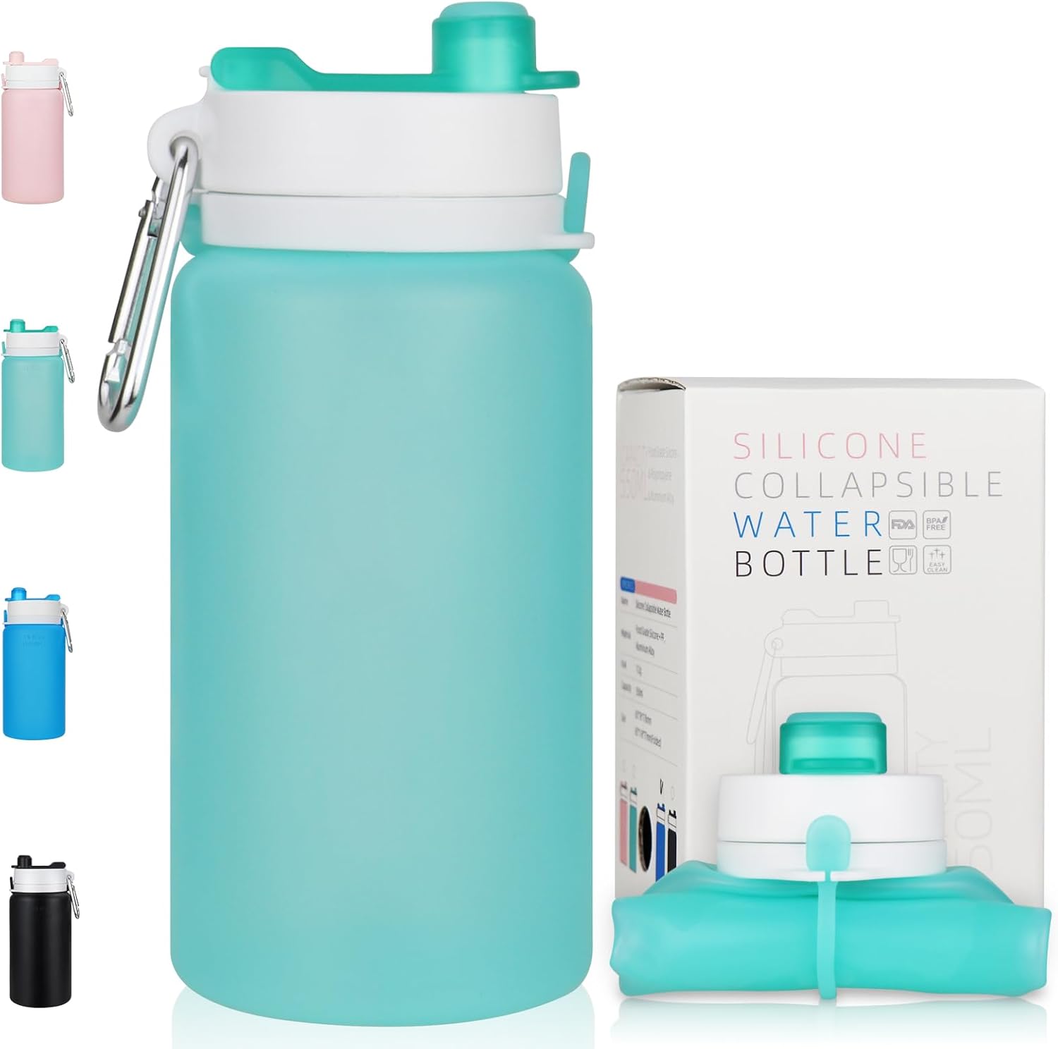PLTCAT Collapsible Water Bottle, Foldable Water Bottle BPA Free Reusable Lightweight Leak-Proof Travel Silicone Water Bottle for Travel, Gym, Hiking, Office, Camping