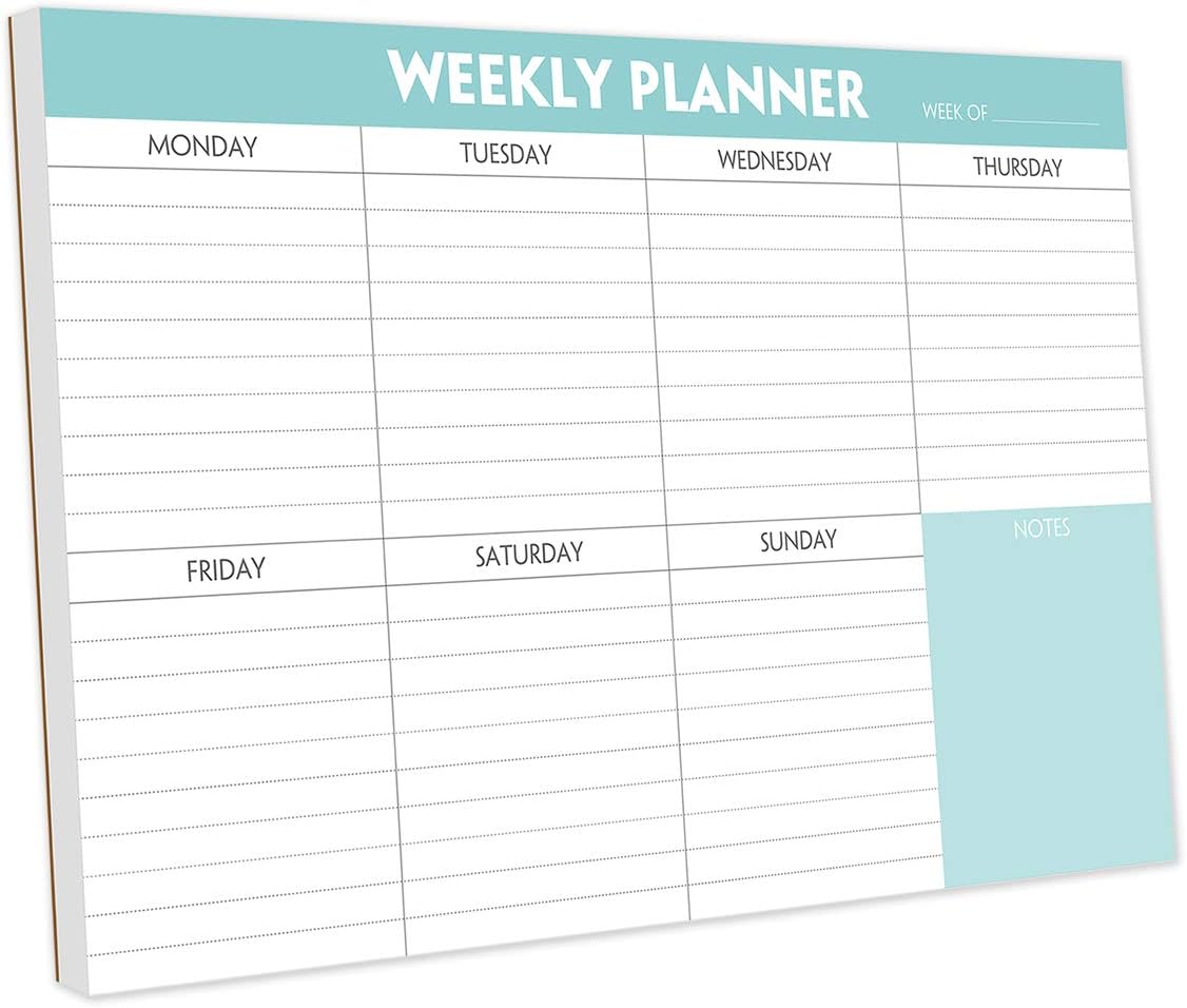 Weekly Planner Pad - Tear Off Planning Pad with Daily Schedule & Calendar, 52 Sheets, 100gsm Paper, Undated Weekly To Do List Notepad, 25.4x17.8cm