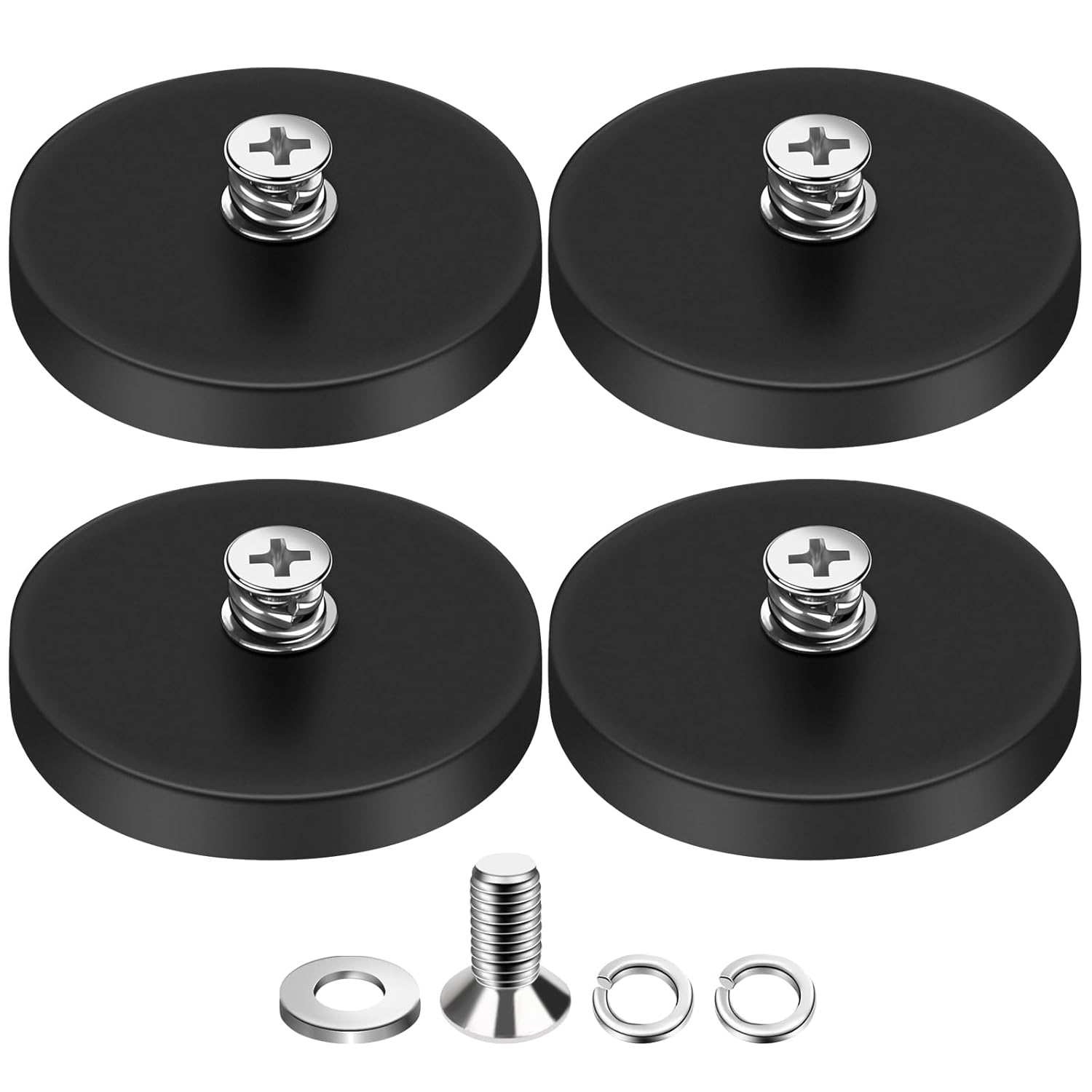 DIYMAG 4Pcs Rubber Coated Anti-Scratch Mounting Magnets, 30LBS Neodymium Magnet Base with M5 Threaded Studs,Strong Magnets Hold The Base for Light Bar Mirror Camera Tool (4 Pack,1.69 Inch)