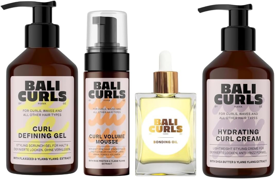 Bali Curls Styling Heroes Bundle - 4-Piece Styling Routine for Defined, Smooth & Vibrant Curls - Curl Cream, Volume Foam, Defining Gel & Bonding Oil