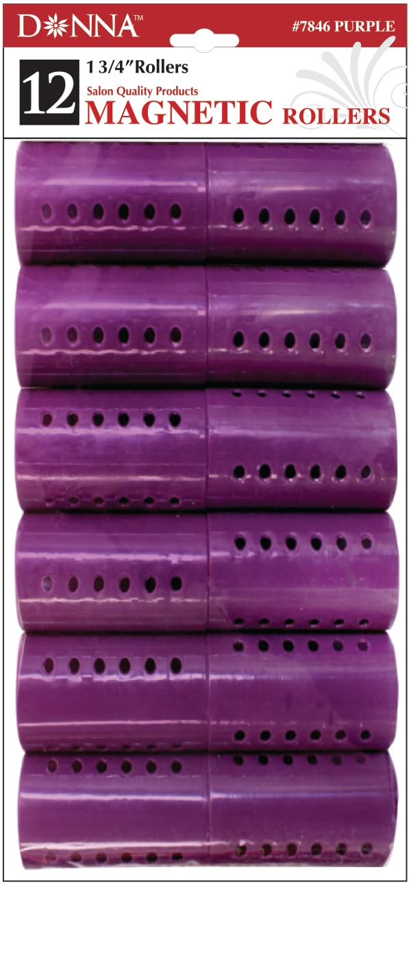 Donna 1.75" Magnetic Hair Rollers, Ideal for Styling with Pins, Picks, or Clips, Easy to Clean and Maintain, Easy to Use and Reusable Hair Styling (PURPLE, 1 Count (Pack of 12))