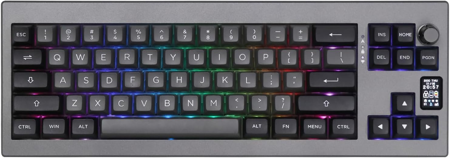 EPOMAKER Shadow-X Gasket Mechanical Keyboard, Hot-Swap 2.4ghz/Bluetooth/USB-C Wired Wireless Gaming Keyboard with Screen, 3000mAh Battery, Poron Foam (Black, Flamingo Switch)