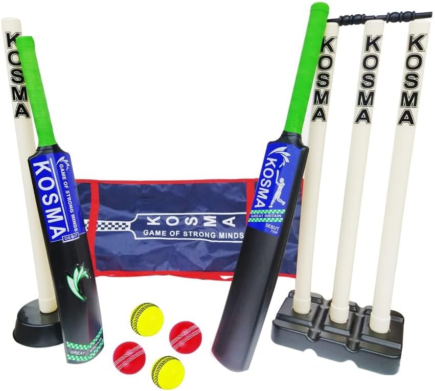 2 Player’s Kwik Cricket Set | Cricket Set with bag | 2 x Bats No.3 & 5 | 2 x Balls | Wicket Stump set with Bails | Single Stump | Black & Ivory Color