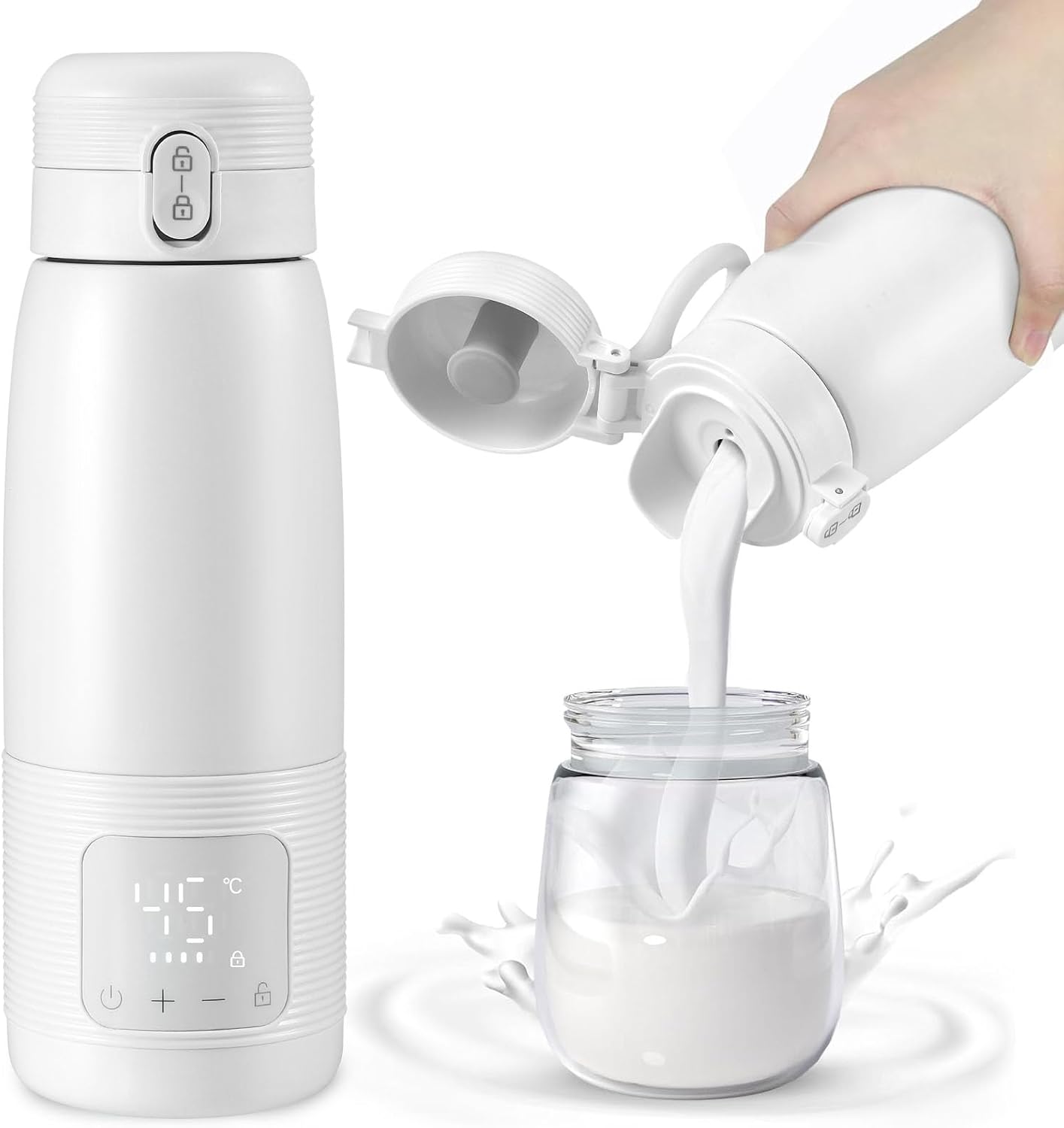 QCXWCJWD Portable Baby Milk Bottle Warmer 500mL Large Capacity, Bottle Water Warmer for Breastmilk Formula Water, Fast Heating and 37°C - 55 °C Temperature Control, No BPA (White)