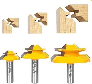 MNA 45 Degree Lock Miter Router Bit 3-Piece Set, for 1/2”, 3/4”, 1” Cutting Height, 1/2 Inch Shank. Easy to Create Lock Miter Joint