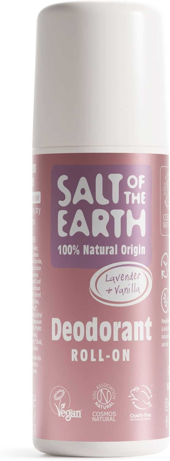 Salt of the Earth - Natural Deodorant Roll On - Lavender & Vanilla - Vegan Formula with Effective Long-Lasting Protection, Made in the UK - Suitable for Women, Men & Kids - 75ml