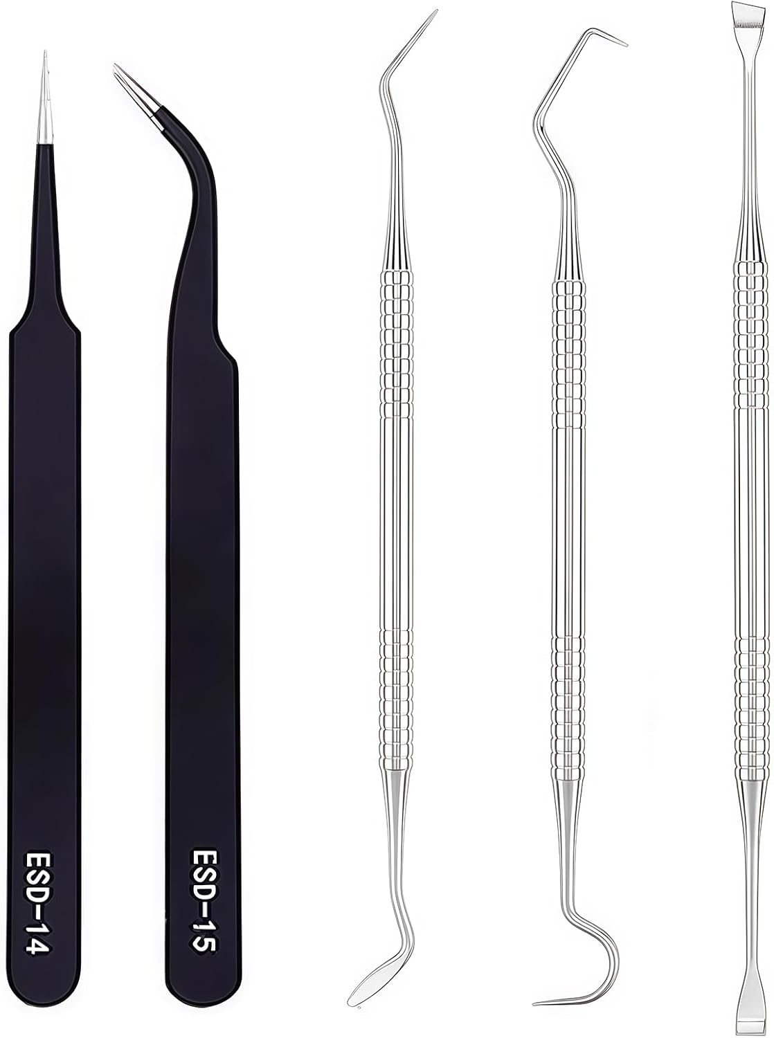 5PCS Stainless Steel Weeding Vinyl Tools Craft Vinyl Cardstock Paper Crafting Kit Curved Hook Spatula Tweezers for Vinyl Lettering Silhouettes Cameos Scrapbooking Lettering