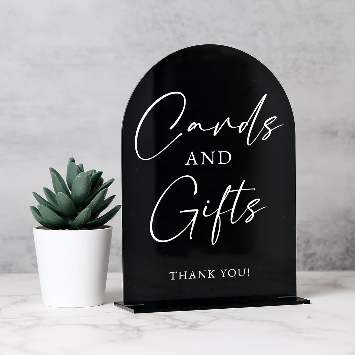 Acrylic Cards and Gifts Sign with Stand- 5"x7" Black Arched Acrylic Wedding Sign and Base,1/8" Thick | Modern Calligraphy Arch TableTop Signs for Wedding Reception & Event Party Table