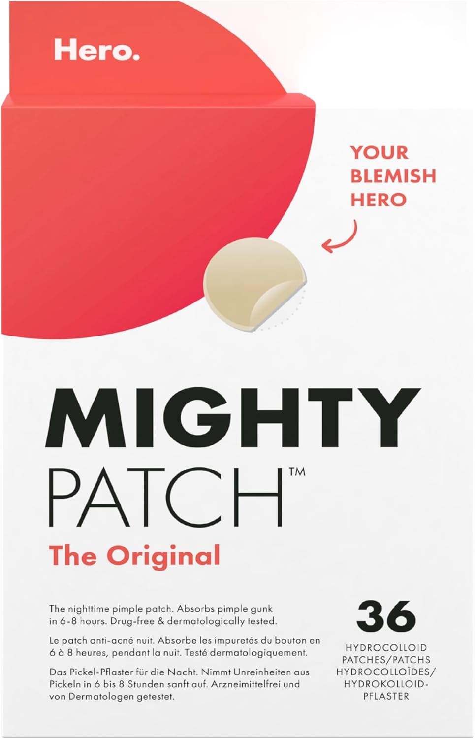 Mighty Patch Original Spot Patches by Hero Cosmetics, Day & Night Time Acne Treatment, Clear Spot Remover Hydrocolloid Patches, Anti Acne Dots, Spot Treatment Pimple Stickers - 36 Patches