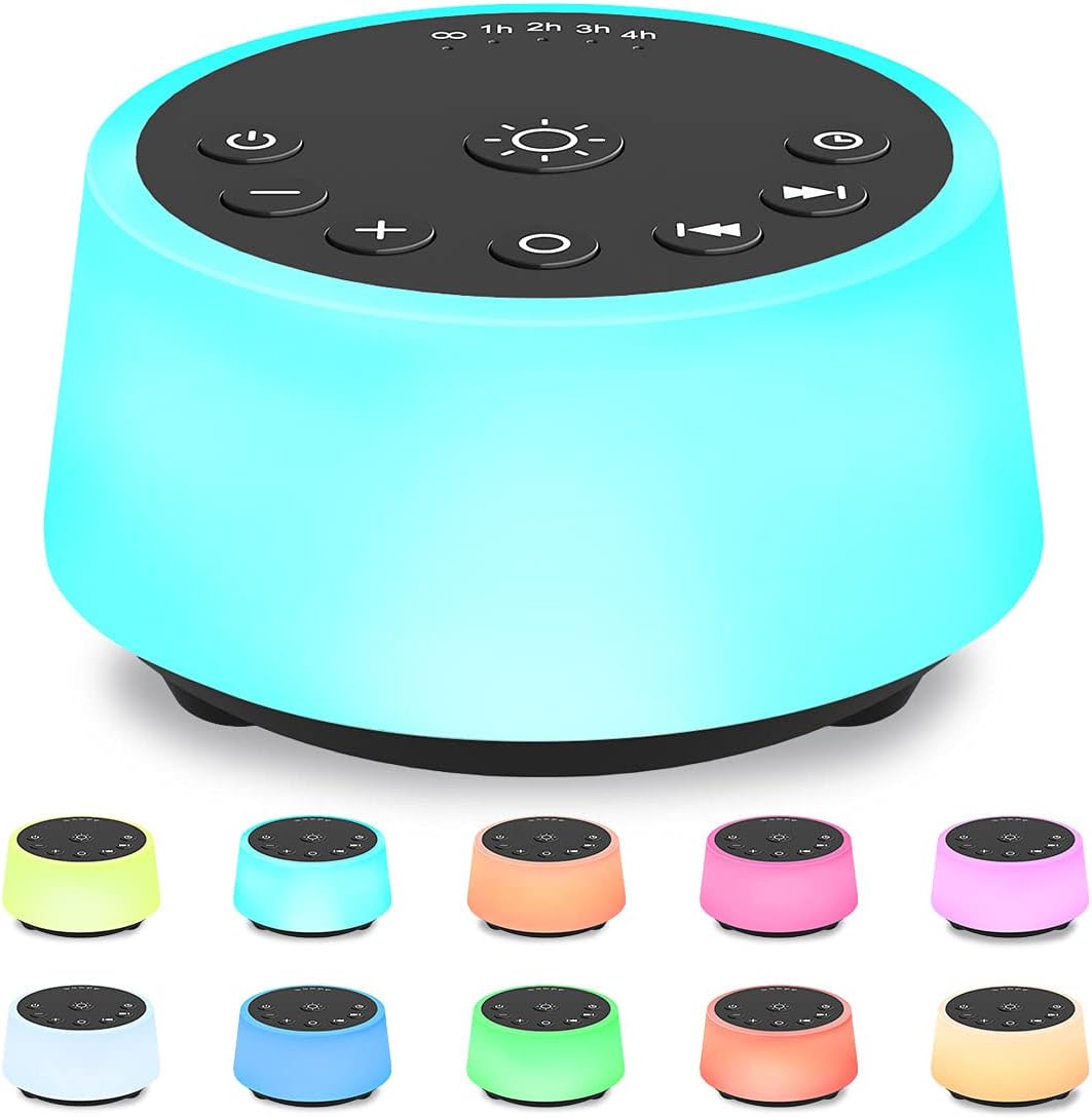 Color Noise Sound Machines with 10 Colors Night Light 25 Soothing Sounds and Sleep White Noise Machine 32 Volume Levels 5 Timers Adjustable Brightness Memory Function for Adults Kids Baby (Black)