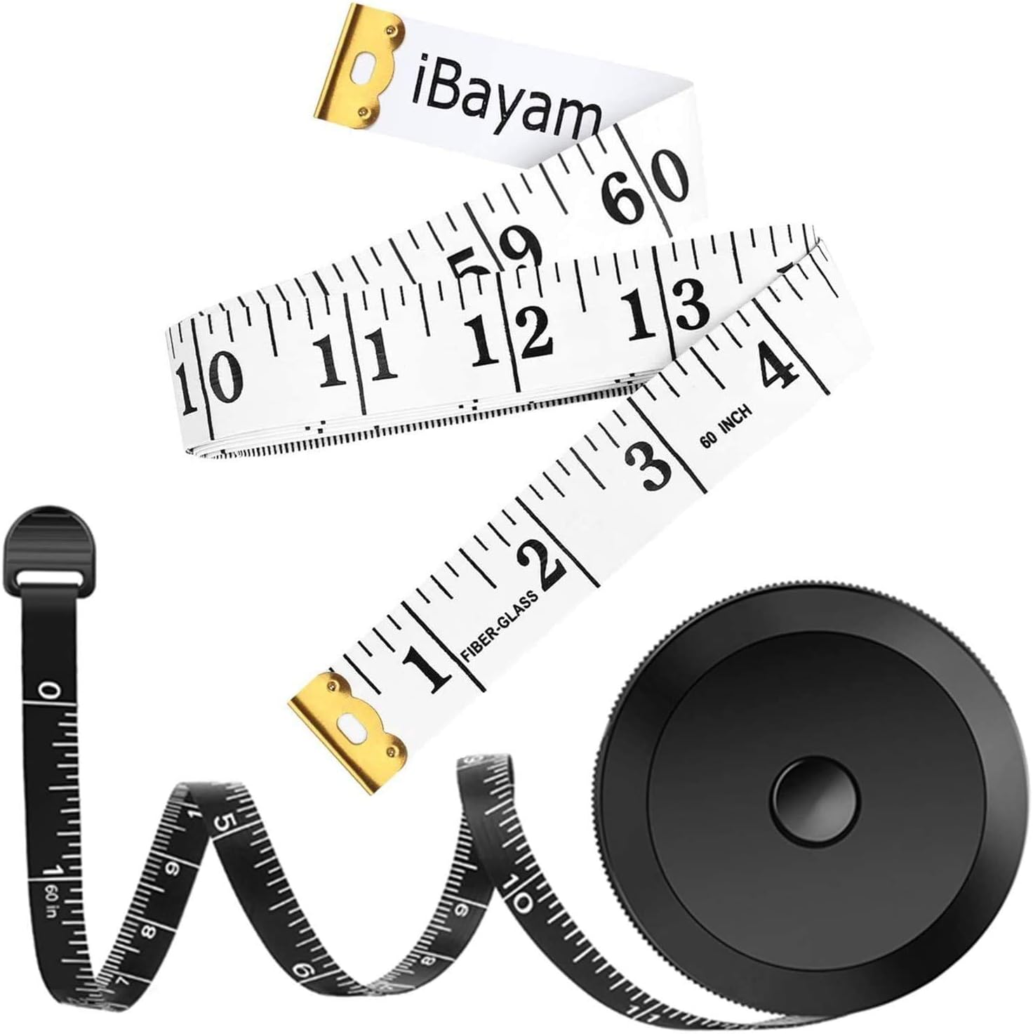 2 Pack Tape Measure Measuring Tape Tool for Body Fabric Sewing Tailor Cloth Knitting Vinyl Home Craft Measurements, 60-Inch Soft White & Retractable Double Scales Rulers for Body Weight Loss