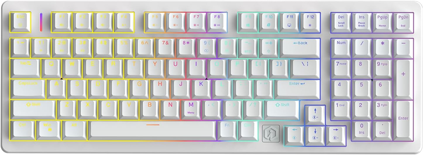 IROK FE98Pro Wireless RGB Hot Swappable Mechanical Keyboard, Three-Layer Dampening 98 Keys Gaming Keyboard, Customizable Backlit, USB-C/2.4GHz/Bluetooth- White/Red