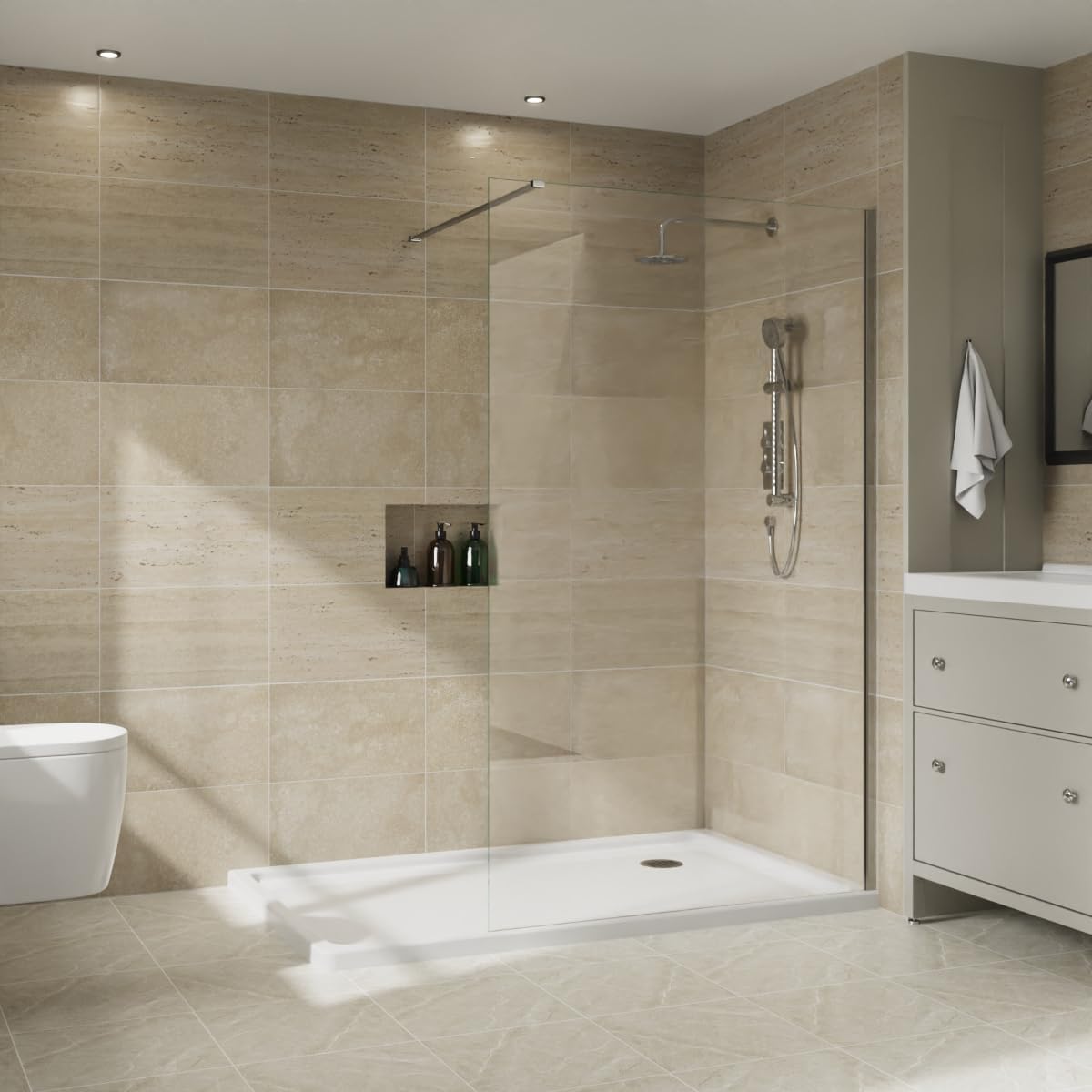 NRG 1200 x 1950mm Bathroom Wet Room Screen Panel 8mm Easy Clean Glass Chrome Framed Walk in Shower Enclosure