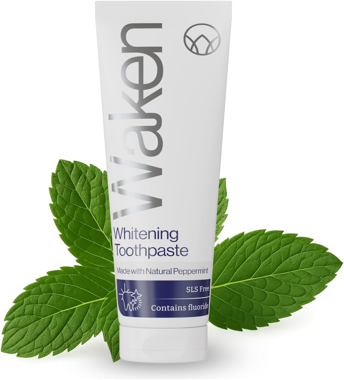 Waken Whitening Toothpaste, clinically tested whitening formula for up to 8 shades whiter teeth, prevents enamel stains, SLS-free, Vegan Friendly, 100% Recyclable, Natural Peppermint Flavour, 75ml
