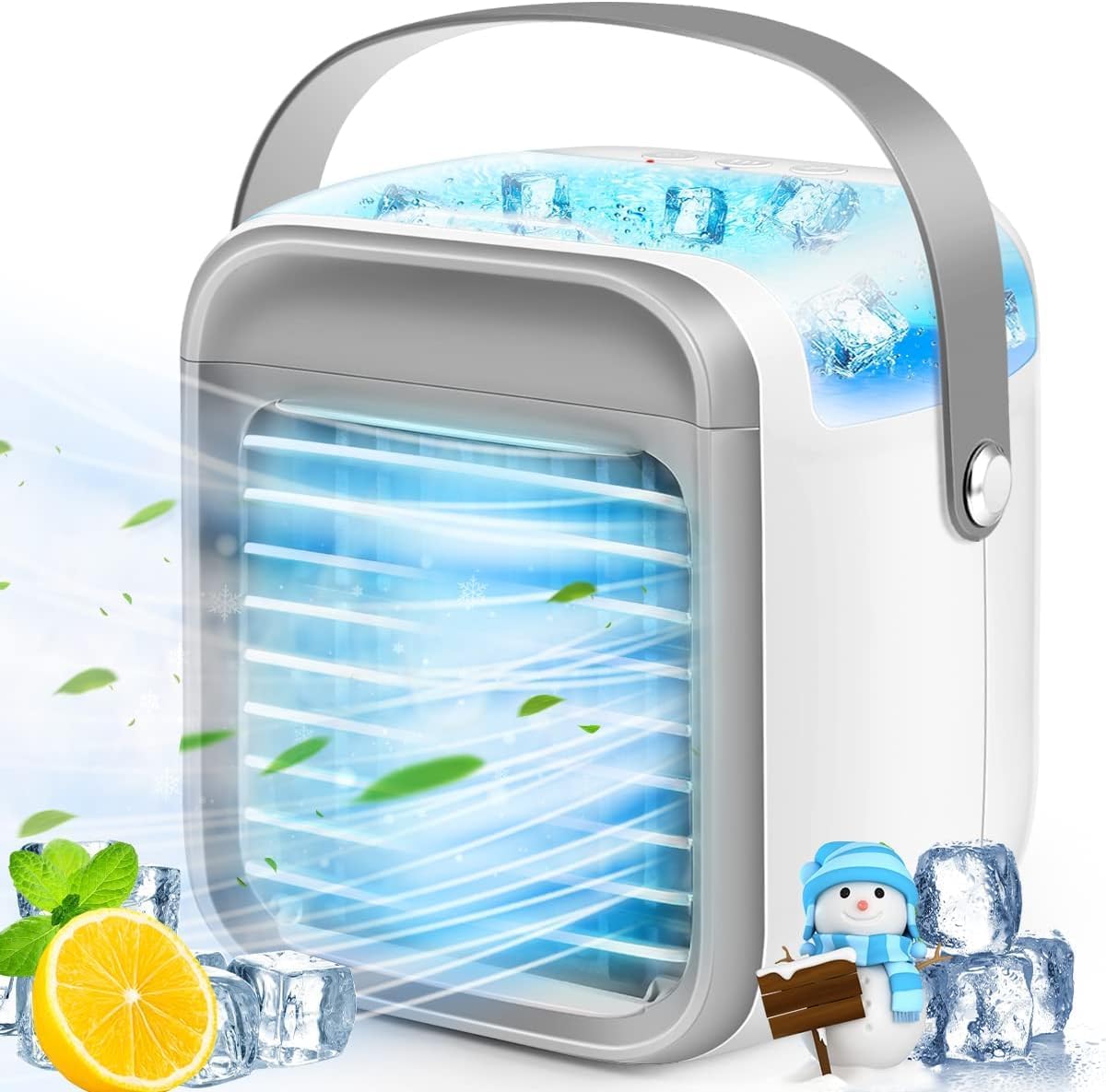 Portable Air Cooler, Rechargeable Evaporative Air Conditioner Fan with 3 Speeds 7 Colors, 3 in 1 Air Cooler with Water Tank, Cordless with Handle for Home, Office and Room