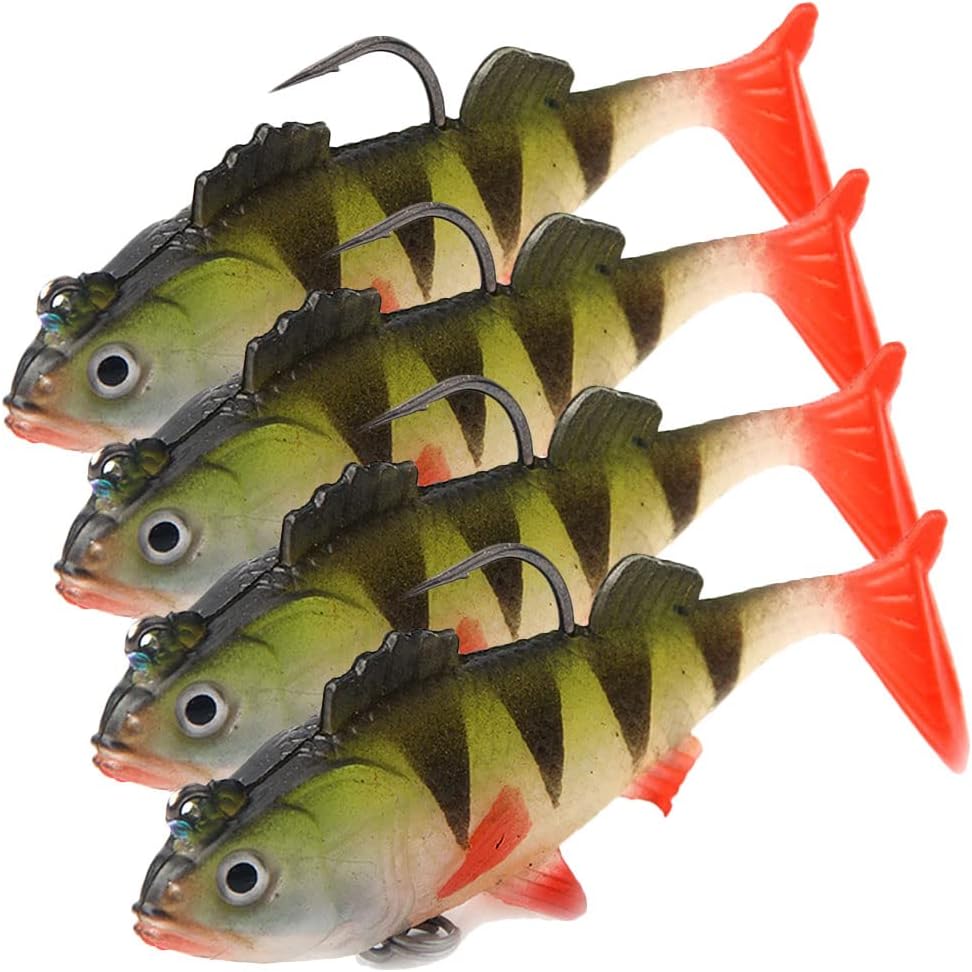 WHPromLang 4Pcs Pike Fishing Lures Baits Soft for Bass Trout Freshwater Saltwater Tackle, Green/Black