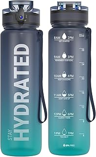 Sahara Sailor Water Bottles, 32oz Motivational Sports Water Bottle with Time Marker - Times to Drink - Tritan, BPA Free, Wide Mouth Leakproof, Fast Flow Technology with Clean Brush (1 Bottle)