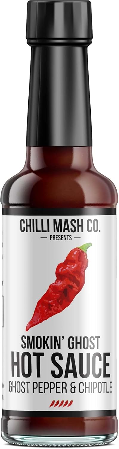 Smokey Ghost Chilli Hot Sauce 150ml - Chilli Mash Co - Vegan BBQ Hot Sauce Made with Tomatoes, Onions and Ghost Peppers