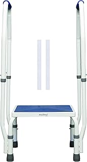 step2bed Mini Step Stool with Handle for Elderly - Adjustable Height Bed Safety Rail for Seniors with Handicap Grab Bars - Stainless Steel Portable Step Stool for Bed (300 LBS Capacity)