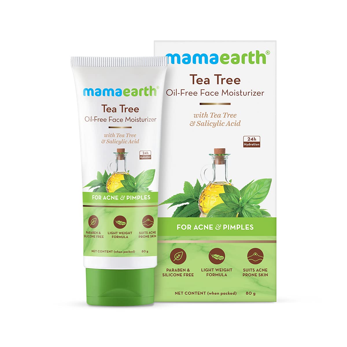 MAMAEARTH Tea Tree & Salicylic Acid Oil-Free Face Moisturizer | with Anti Acne & Anti Pimples Properties | Controls Oil & Gives Long Lasting Hydration | Non-Comedogenic | 2.71 Fl Oz/80 ml