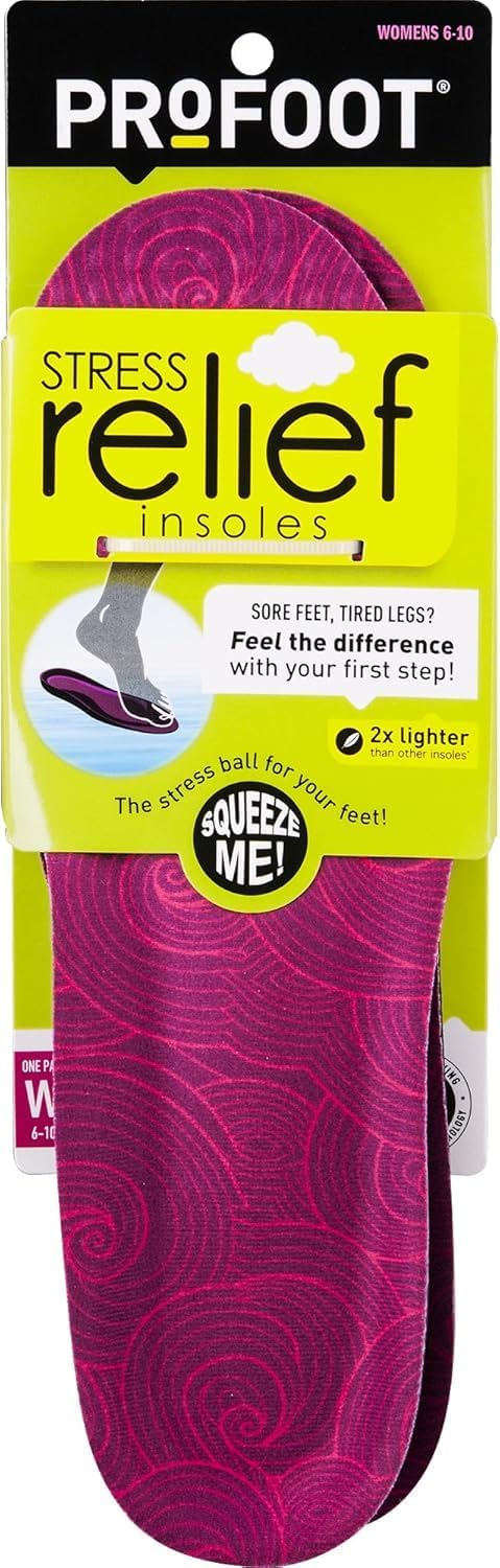 PROFOOT Stress Relief Insoles For Women, Sizes 6-10, Lightweight Foam Shoe Inserts For All-Day Comfort, Helps Reduce Stress And Relaxes Sore, Tired Feet - Trimmable, 1 Pair