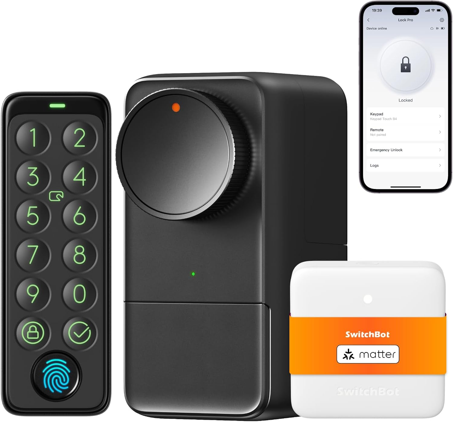 SwitchBot WiFi Smart Lock Pro with Touchscreen Keypad, Fingerprint Door Lock, Smart Door Lock, Fits Your Existing Euro Profile Cylinder, IP65 Weatherproof, Supports Matter, Alexa, Google, IFTTT