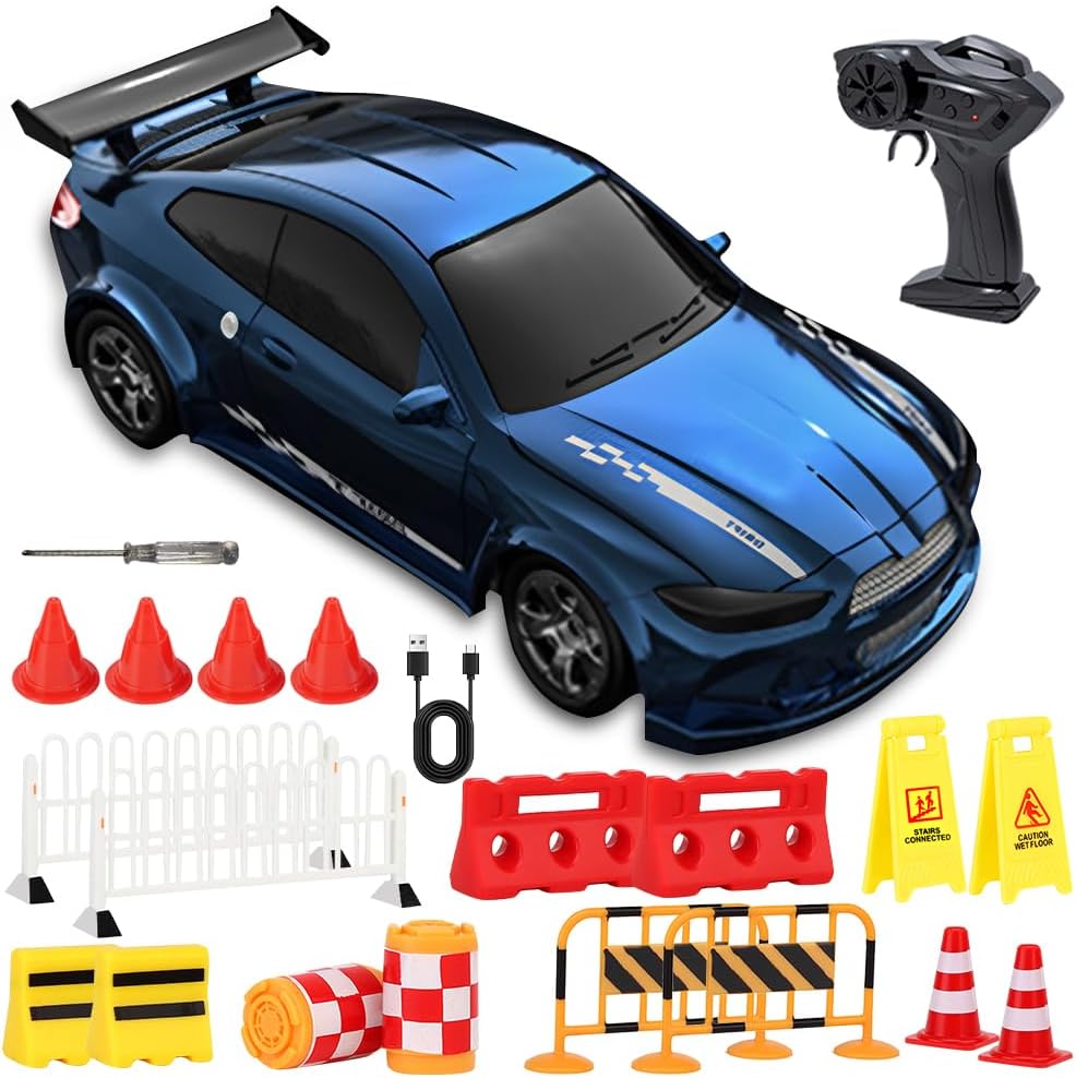KUWUNG 1:64 Mini RC Drift Car, 4WD Racing Drifting Car for Adults Kids, 15KM/H 4WD High Speed RC Cars with LED Lights, Desktop Remote Control Drift High Speed Drifting RC Cars for Kids