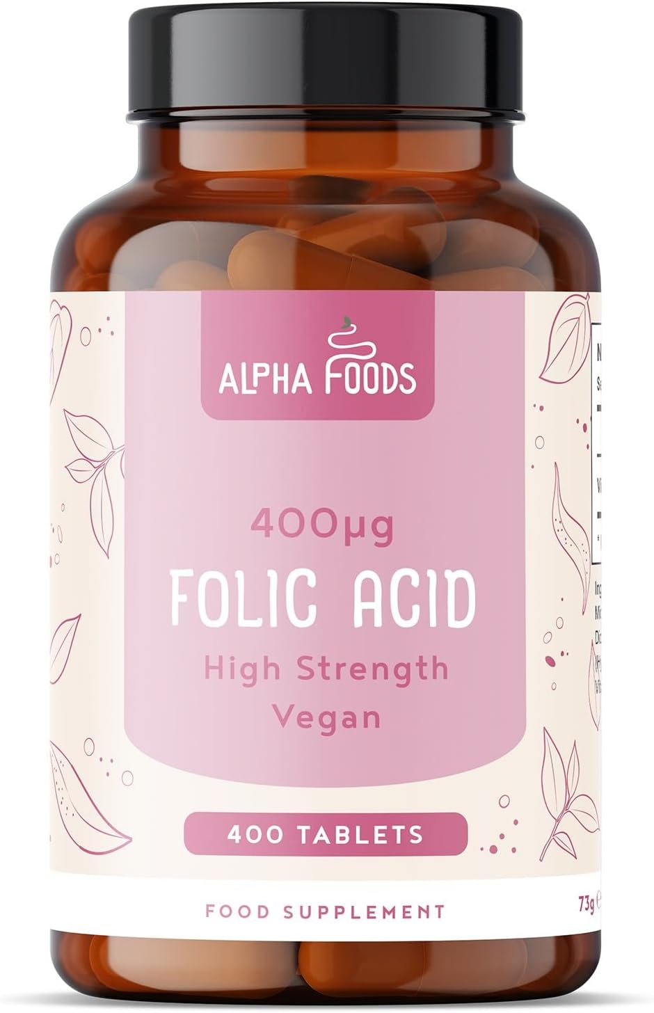 Folic Acid 400 mcg | 400 Vegan Vitamin B9 Tablets | Over 1 Year Supply | Pregnancy Care | Immune System & Growth of Maternal Tissue During Pregnancy | Alpha Foods