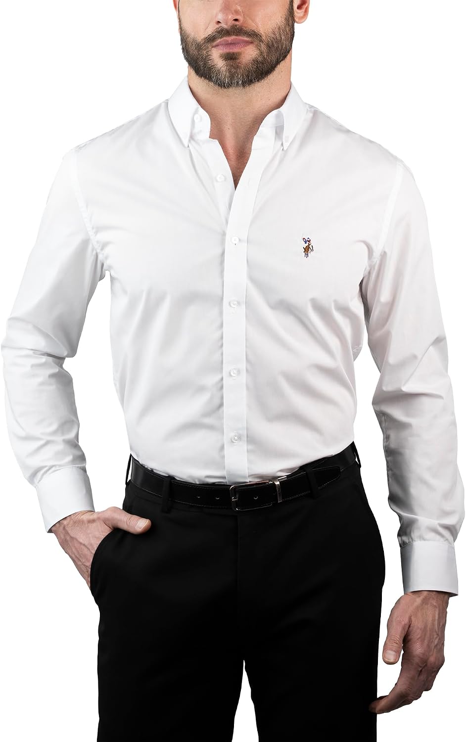 U.S. POLO ASSN. Men's Dress Shirt Long Sleeve Button Down Collar Solid Poplin Business Shirt