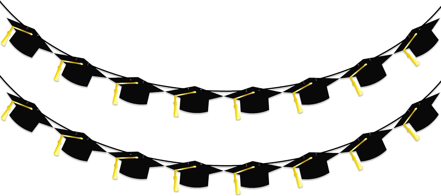 16PCS Graduation Decorations Banner 2025, Congrats Grad Banner, Black Graduations Party Banner Decorations, 2025 Graduation Garland for College High School Grad Party Supplies Decor
