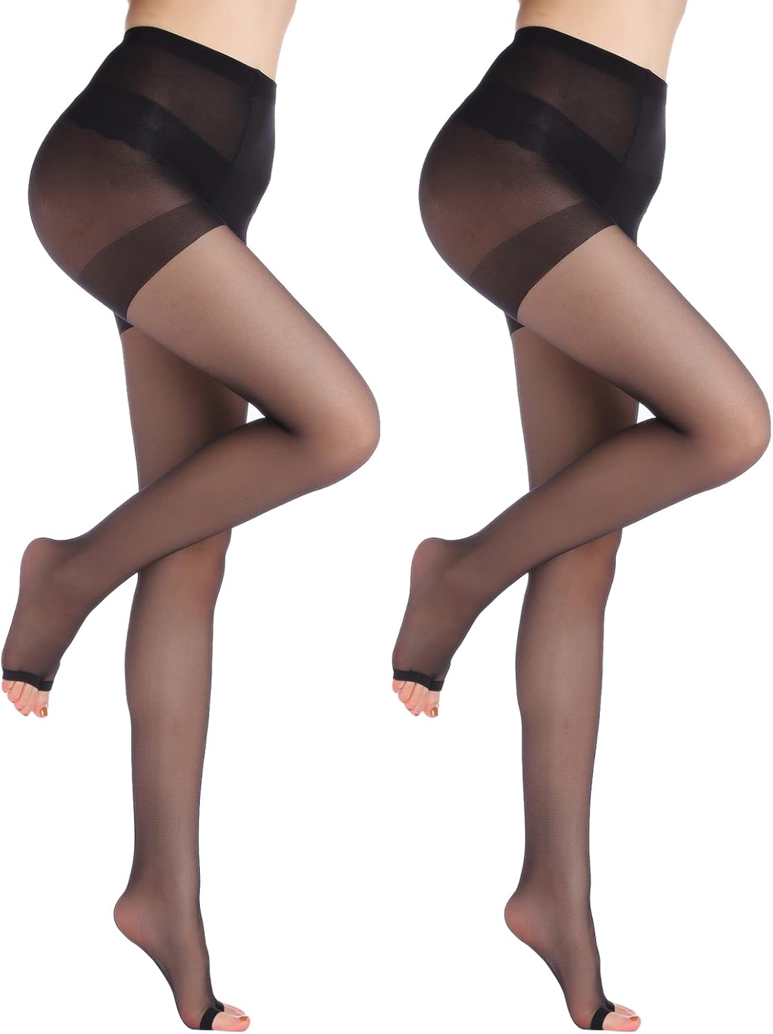 YAGAXI 20D toeless pantyhose - 2 Pairs Control Top open toe pantyhose for women