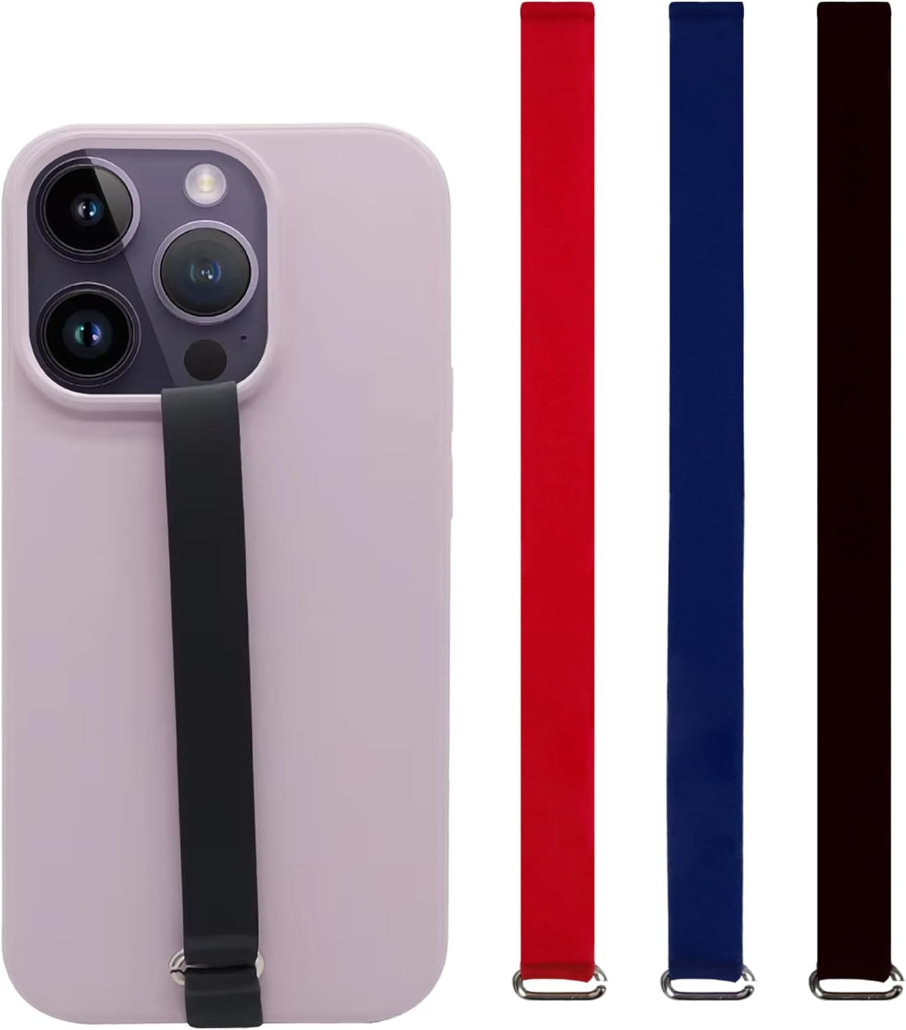 Bilymate Reusable Silicone Phone Grip Strap (3 Pack) - Wireless Charging Compatible, Detachable Loop Holder for iPhone & Android Cases - Black+Blue+Red