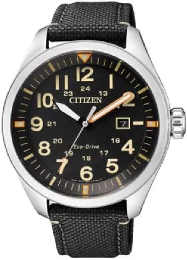 Citizen Men's Analogue Quartz Eco Drive Watch Aviator with Nylon Strap