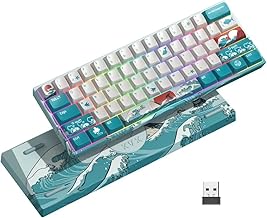 HITIME XVX M61 60% Mechanical Keyboard Wireless, Ultra-Compact 2.4G Rechargeable Gaming Keyboard, RGB Backlit Ergonomic Keyboard for Windows Mac PC Gamers(Coral Sea Theme, Gateron Yellow Switch)