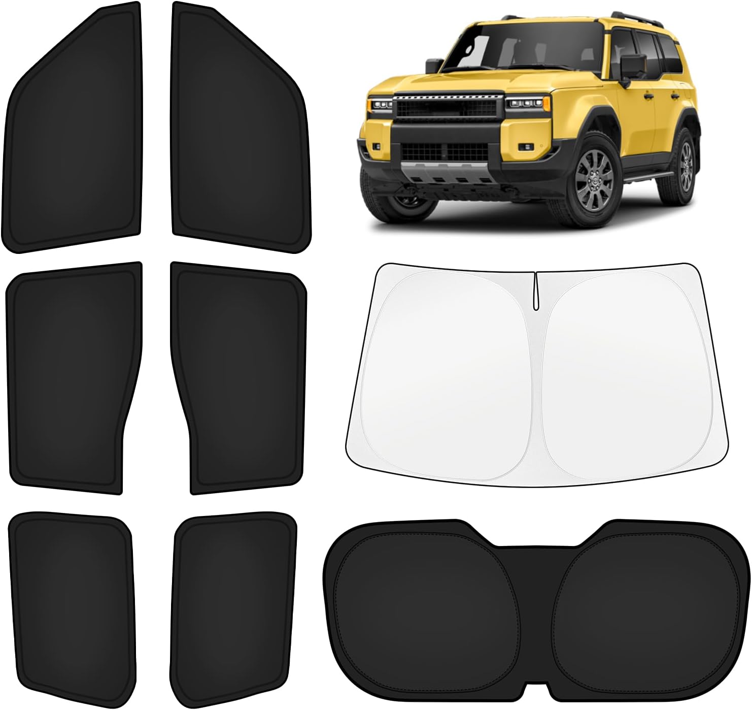KUST Car Window Shades for Toyota Land Cruiser Prado 250 2024-2025 2026 Windshield Sun Shade Side Window Cover UV Block Privacy Protection Land Cruiser Accessories Foldable Front Rear Full Set 8PCS