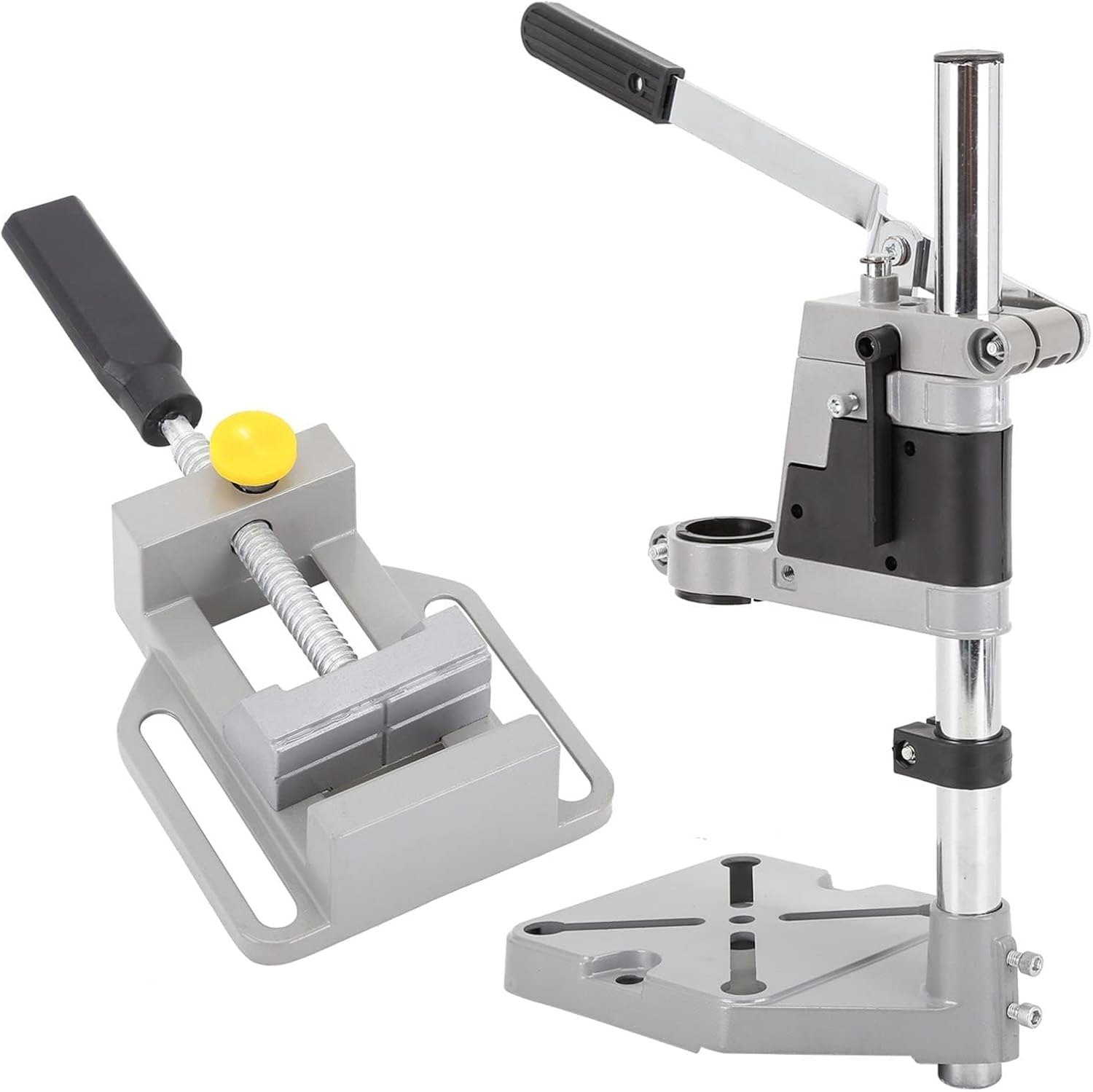 Drill Stand Set Pillar Pedestal Aluminum Alloy Adjustable Electric Drill Press Workbench Universal Bench Drill Bit Holder for Auxiliary Drilling Silver