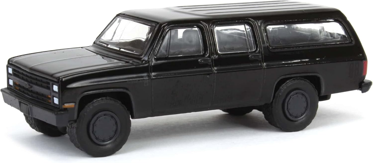 Truck 1/64 1985 Suburban C10 Custom Deluxe, Black Bandit Series 29, Diecast Vehicle, Model Car, Recommended for Collectors Age 14+