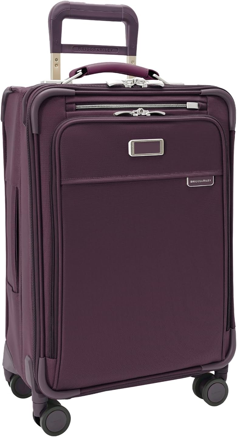 Briggs & Riley Essential 22" Carry On Expandable Spinner - Luggage for Travel, Suitcases with Wheels, Softside Rolling Bag for Men & Women, Self-Repairing Zipper - Baseline Collection, Plum