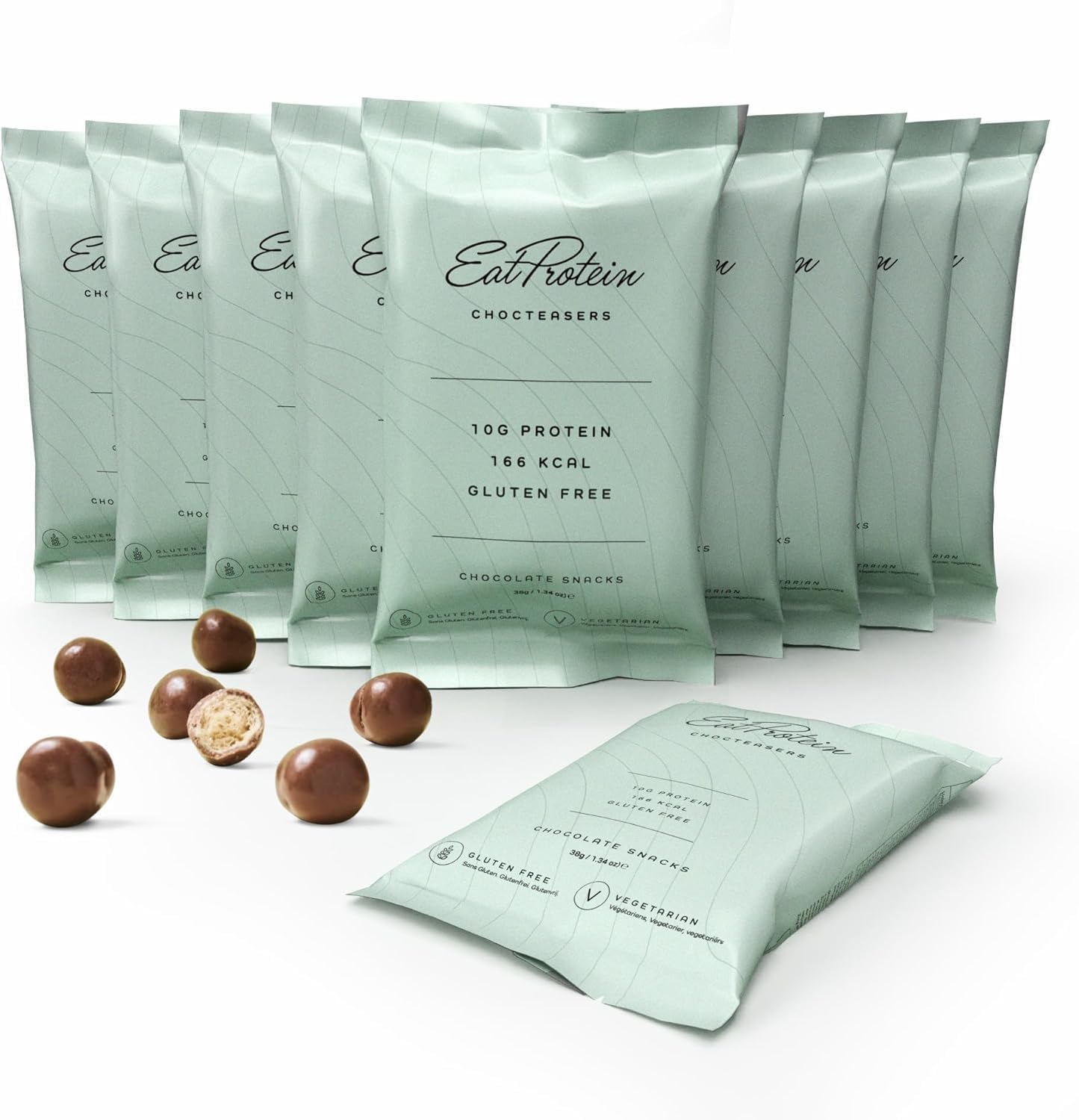 EatProtein - Chocteaser Balls, Box of 10 Servings - High Protein Cripsy Coated Chocolate Snacks - 166 Calories per Portion, Low in Sugar, Gluten Free, Suitable for Vegetarians
