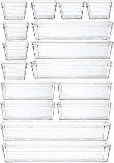 16Pcs Kitchen Drawer Organizer Clear Plastic Desk Drawer Organizers Tray for Makeup, Kitchen Utensils and Gadgets