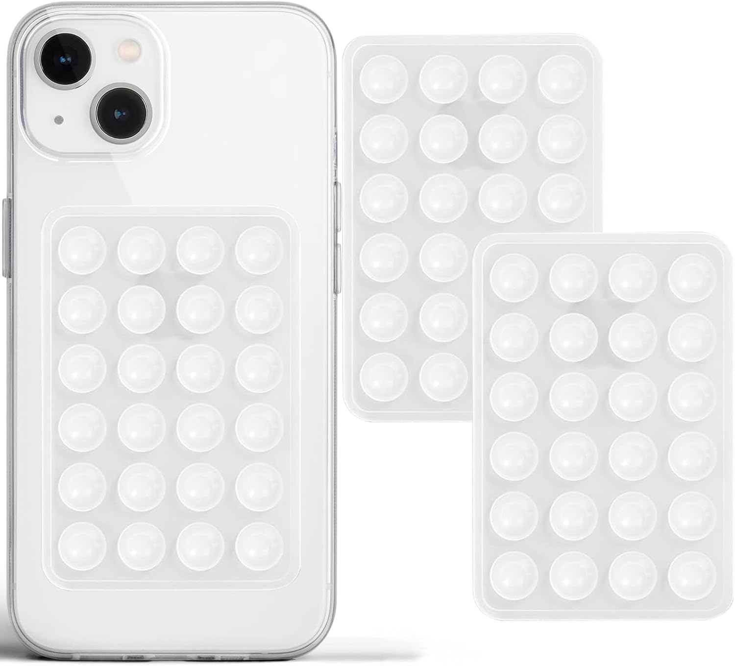 Anteel 2 Pack Silicone Suction Phone Case Adhesive Mount, Strong Grip Holder for Selfies and Videos, Hands-Free Sticky Phone Grip for iPhone and Android, 2.17" x 3.15" (Translucent)