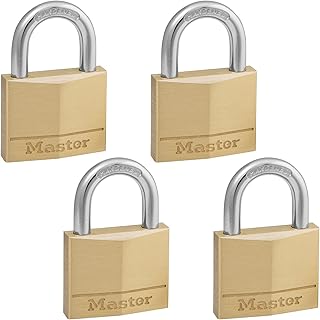 Master Lock 140Q Solid Padlocks, 4 Pack, Keyed-Alike, Brass, Silver