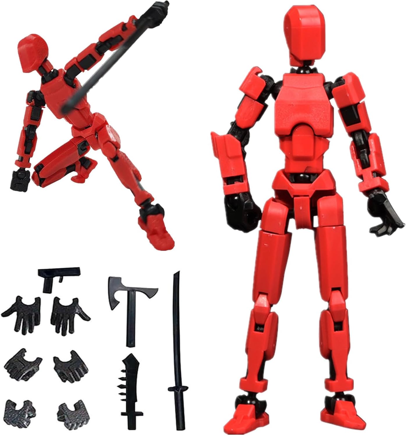 Winnsell T13 Action Figure, 3D Printed Action Figures Multi-Jointed Movable Robot Figures Lucky 13 Action Figures Activity Robot for Home Desktop Decoration Gift Signs (Red)