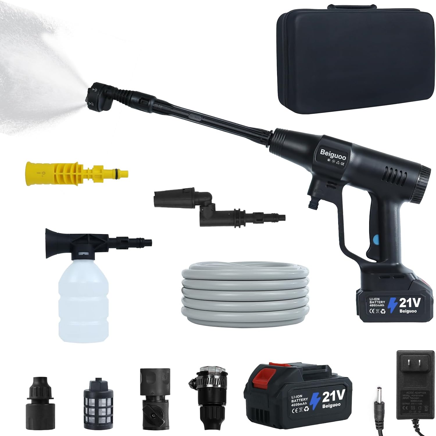 Cordless Pressure Washer 1450 PSI, Cordless Power Washer Gun, 2 4000mAH Battery Operated Power Pressure, Portable High Pressure Washer with 6-in-1 Nozzel for Car/Floor/Fence/Sidewalk, Black