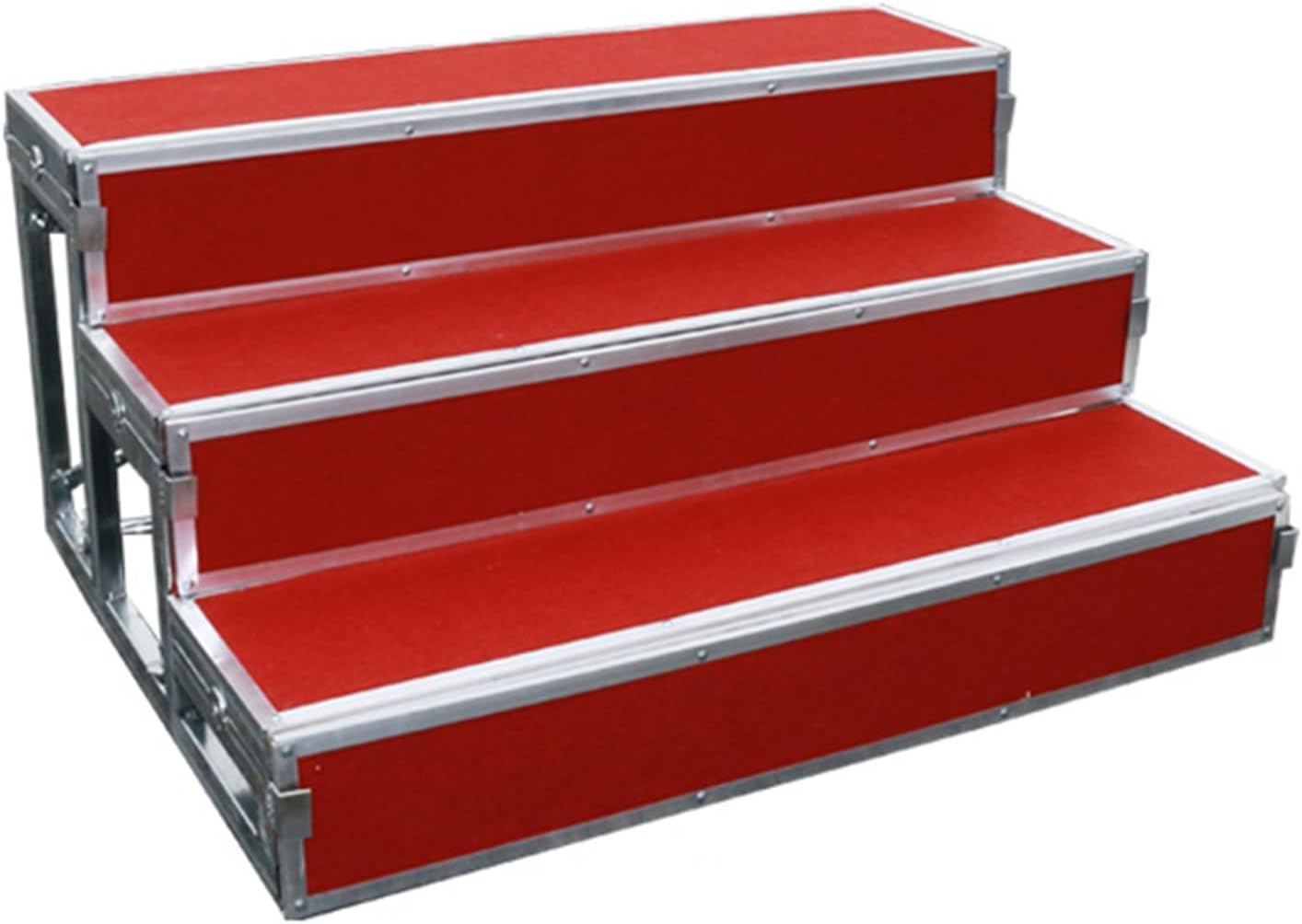 Heavy Duty Wood & Metal Outdoor Steps 3 Tier Choral Risers/Patio/Deck Stairs Prefab Mobile Home Steps with Red Carpet Tread for Garage & Indoor Use