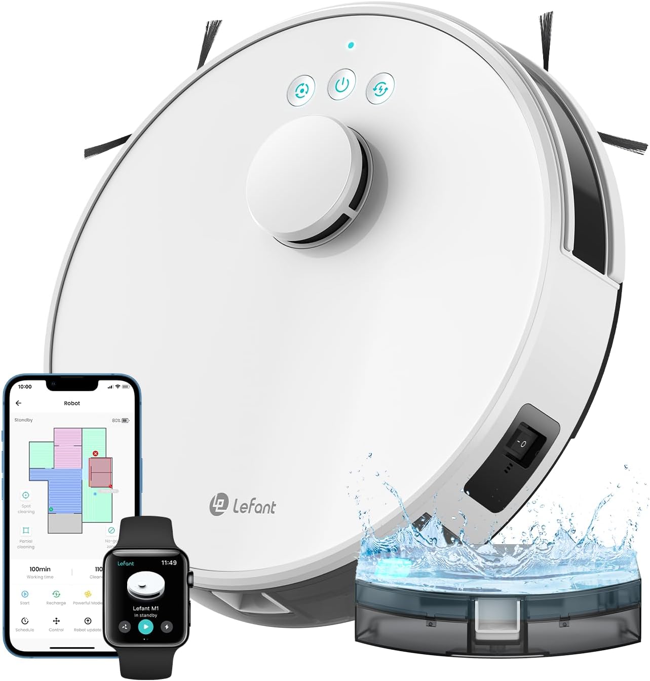Lefant M1 Robot Vacuum Cleaner and Mop, dToF Laser Navigation, 5500Pa Strong Suction, 150Min, 55dB Quiet, Multi-Level Mapping, 2.4G WiFi/App/Alexa Control, Ideal for Pet Hair, Carpets and Hard Floors